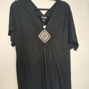 Lane Bryant Short Sleeve Black Top with Silver Embellished Accent NEW!